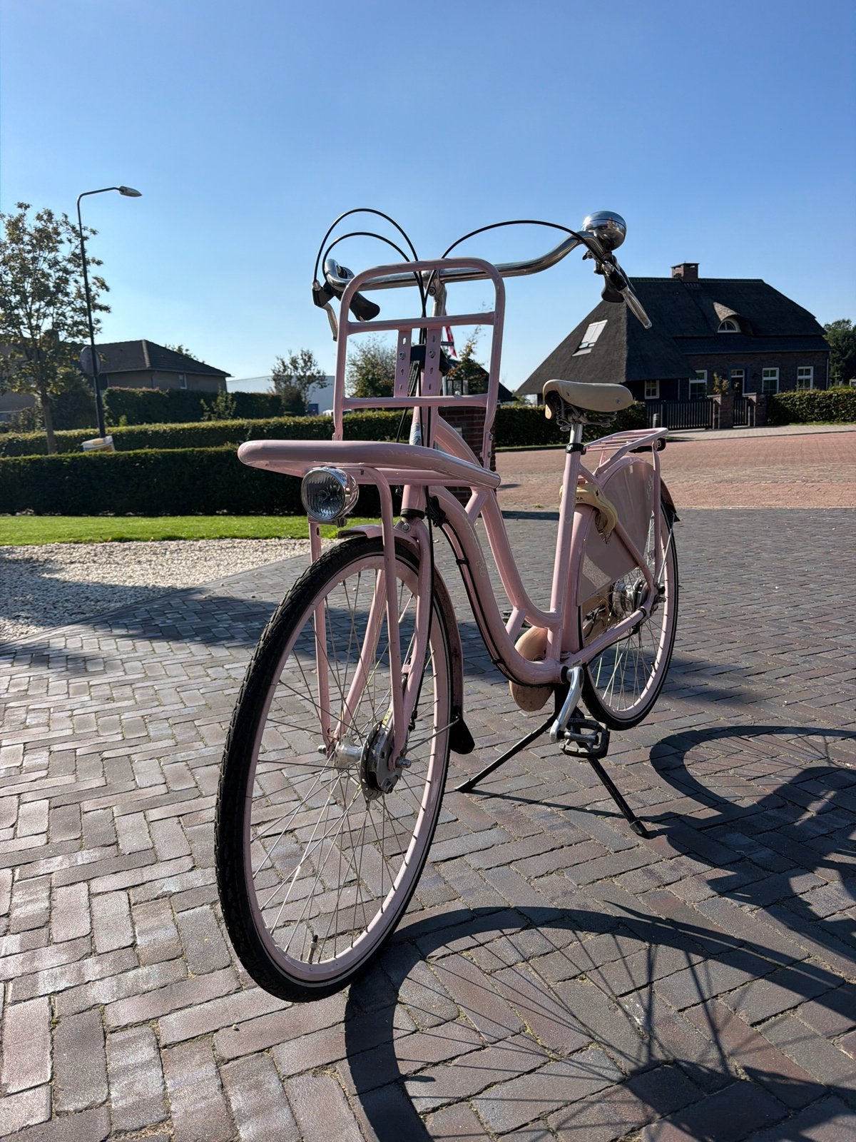 Roze damesfiets met voordrager - gebruikt, Ophalen, Terugtraprem, Sparta, 50 tot 53 cm