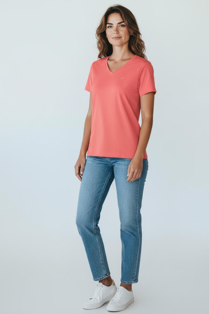 M / 38 Dames T-shirt V-hals SportShirt Shirt Korte Mouw, Maier Sports, Maat 42/44 (L), Nieuw, Ophalen of Verzenden