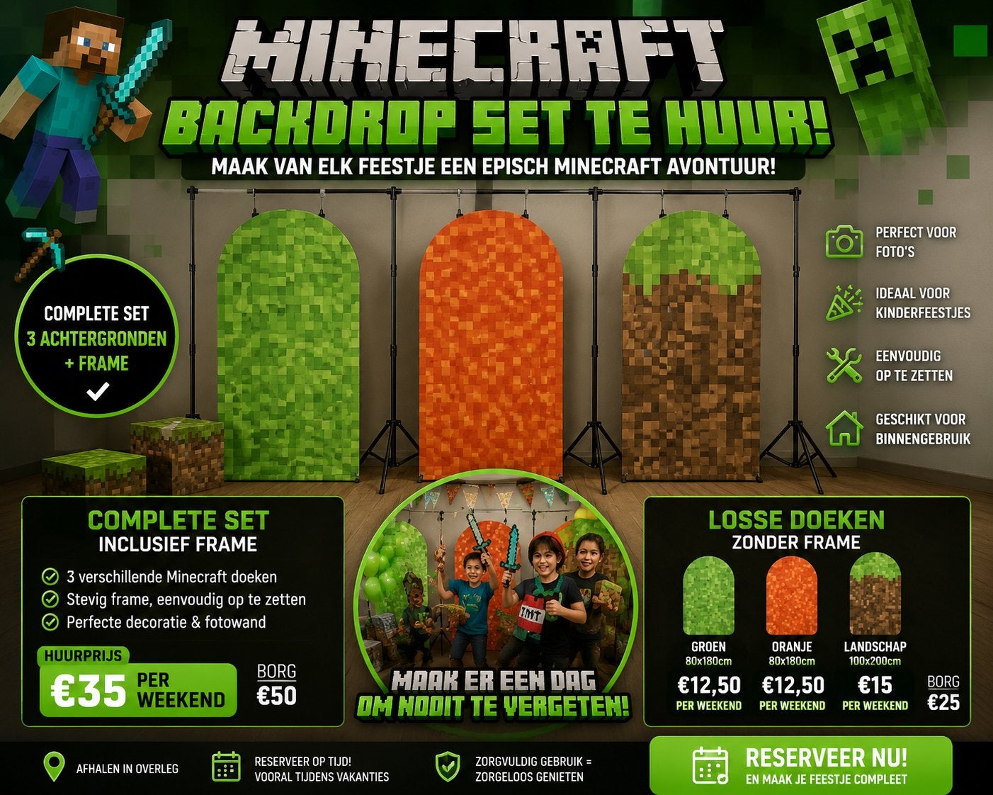 Minecraft Backdrop  te Huur – Compleet met Frame!, Eén persoon