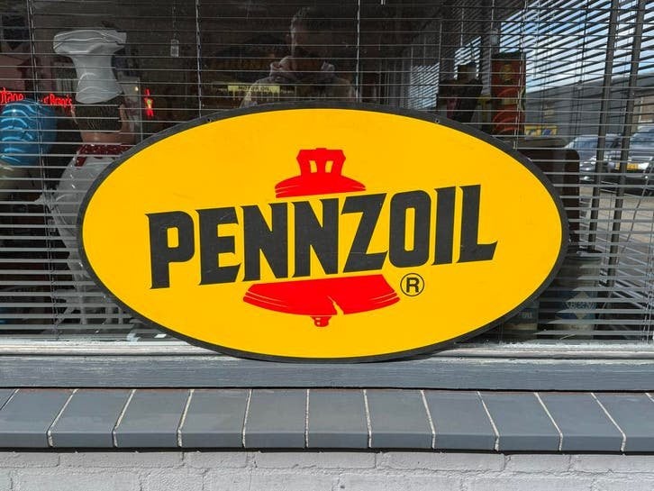 Vintage Pennzoil Reclamebord - Ovale Emaille Look, Verzamelen, Merken en Reclamevoorwerpen, Ophalen, Reclamebord, Gebruikt, .
