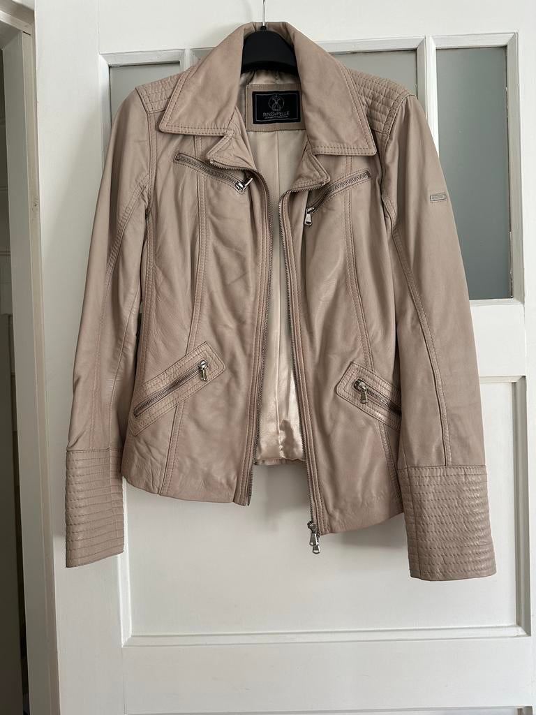 Zeer mooie leren dames jas beige maat 38 merk Rino&Pelle, Ophalen of Verzenden, Zo goed als nieuw, Maat 38/40 (M), Beige