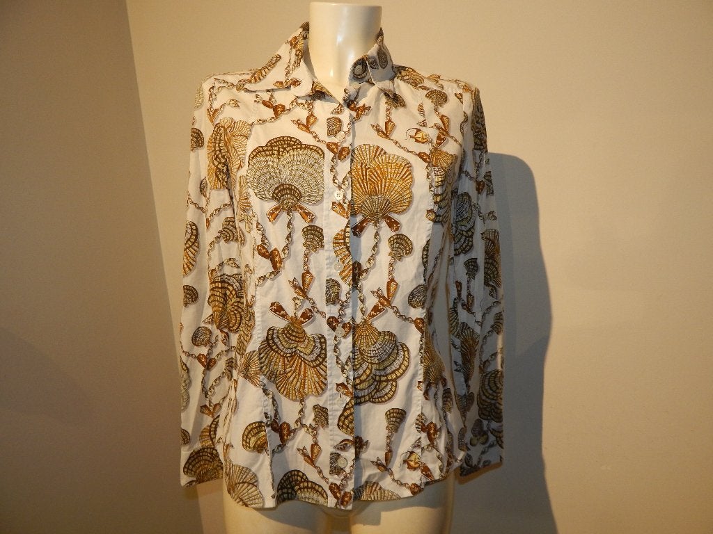 Gucci blouse gouden waaier print merk knoopjes mt IT 42, Kleding | Dames, Overige kleuren, Ophalen of Verzenden, Maat 36 (S), Gucci
