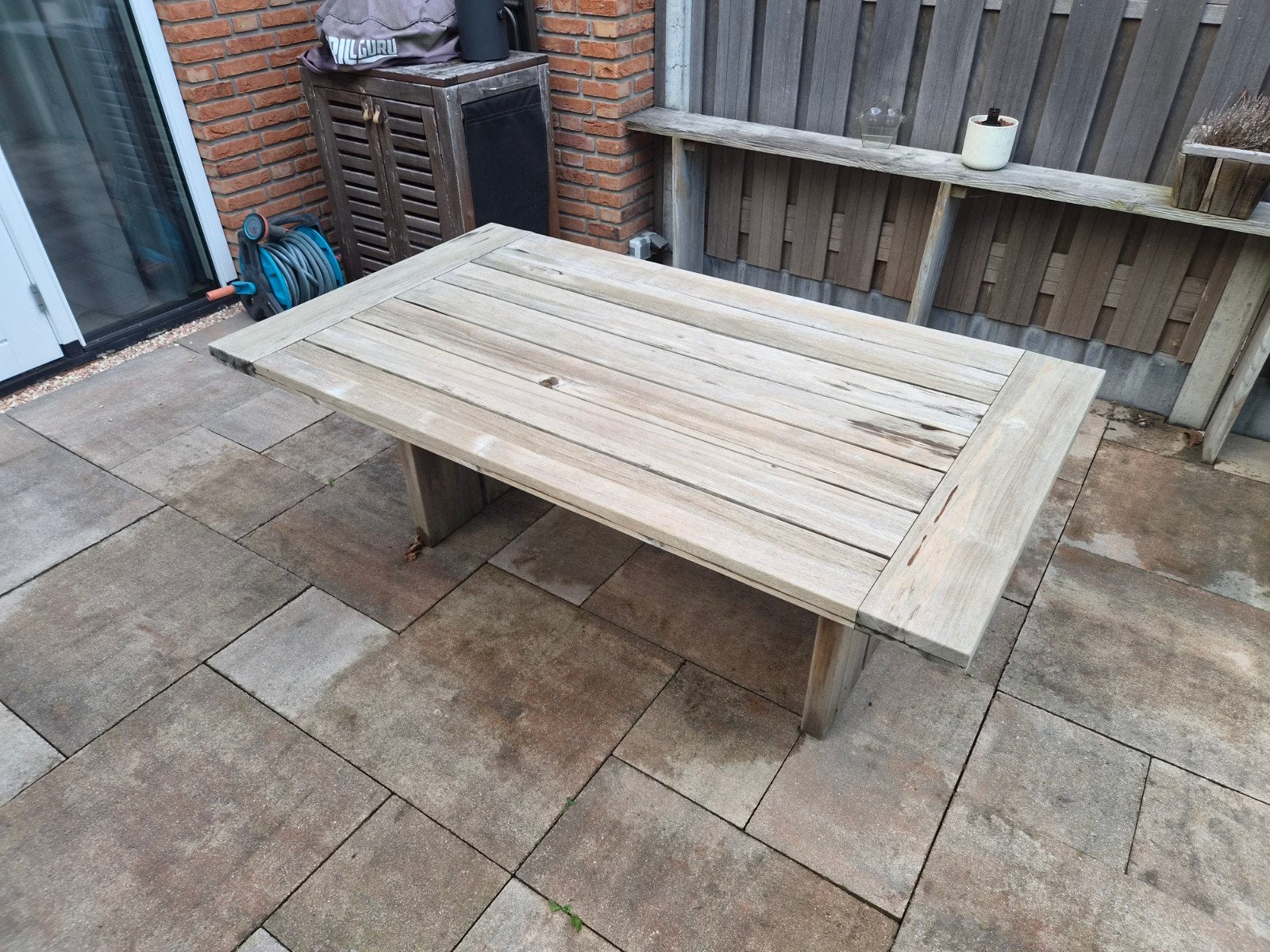 Robuuste Teakhouten Tuintafel - Gebruikt, Tuin en Terras, Ophalen, Gebruikt, Rechthoekig, Teakhout