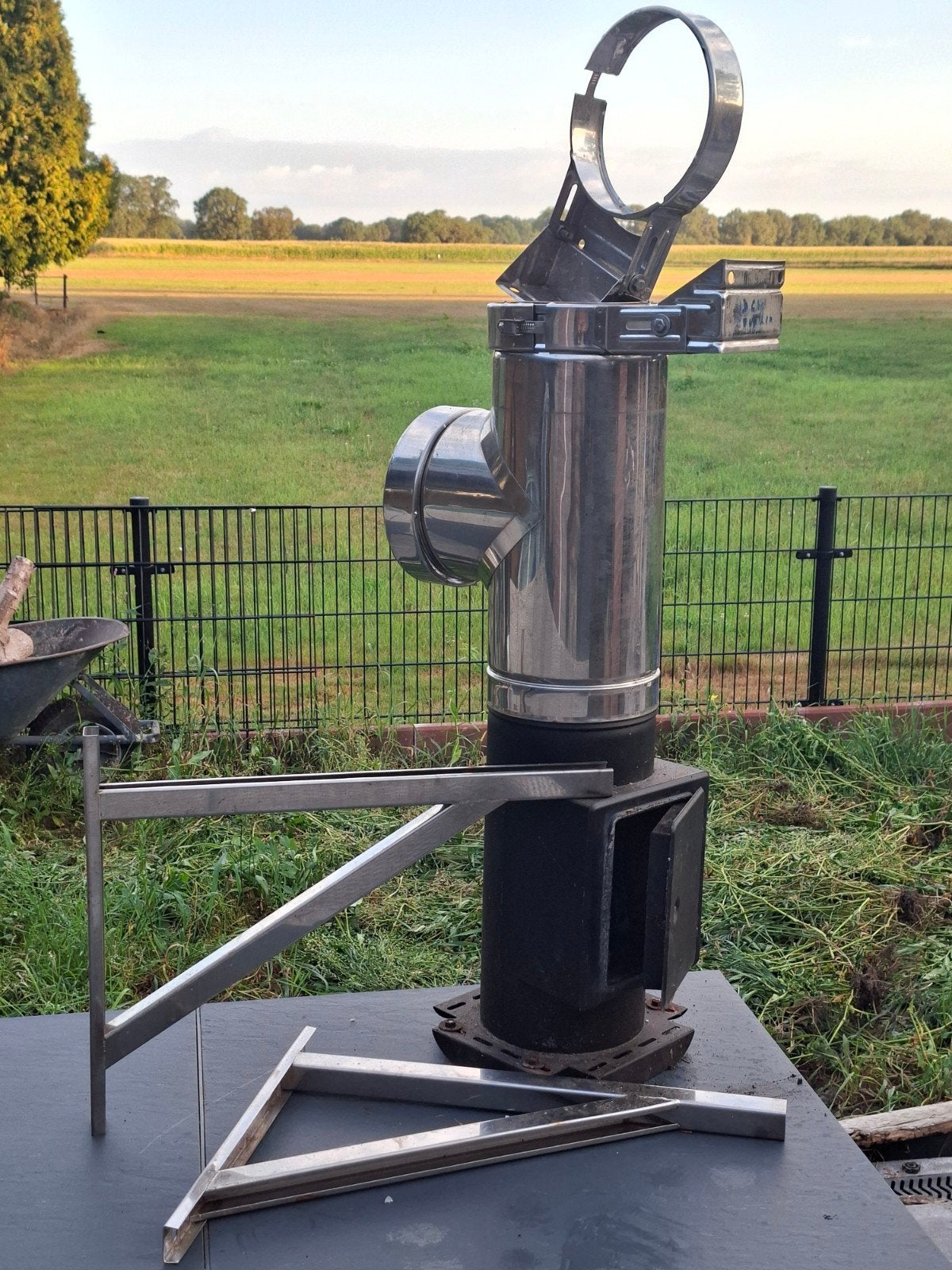 rvs dubbelwandig 150mm T stuk 50 cm met deurtje stoelsteunen, Doe-het-zelf en Verbouw, Ophalen, Afvoer, 6 meter of meer, Zo goed als nieuw