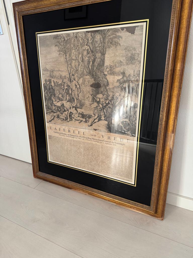 Tafereel van de Vrede - Historische Gravure (17e Eeuw), Antiek en Kunst, Kunst | Etsen en Gravures, Gravure, Ingelijst, Militair