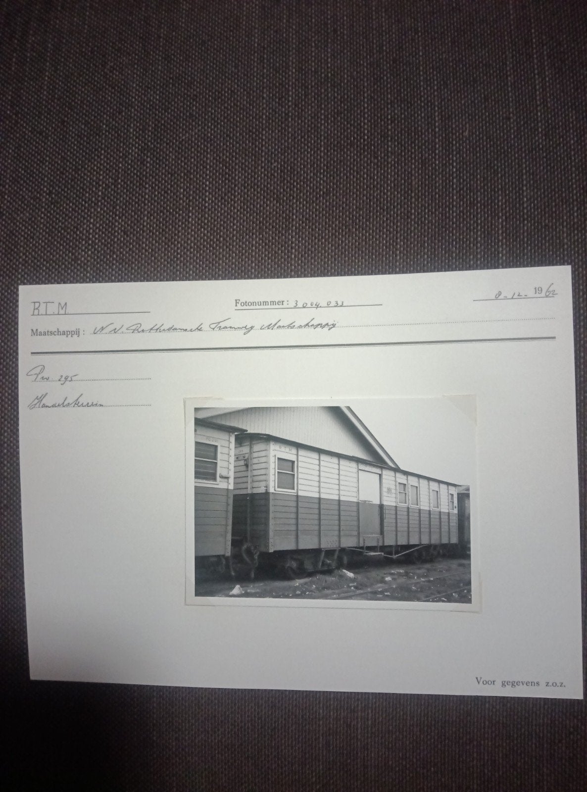 foto en gegevenskaart van tram 295, Verzamelen, Ophalen of Verzenden, Tram, Kaart of Prent