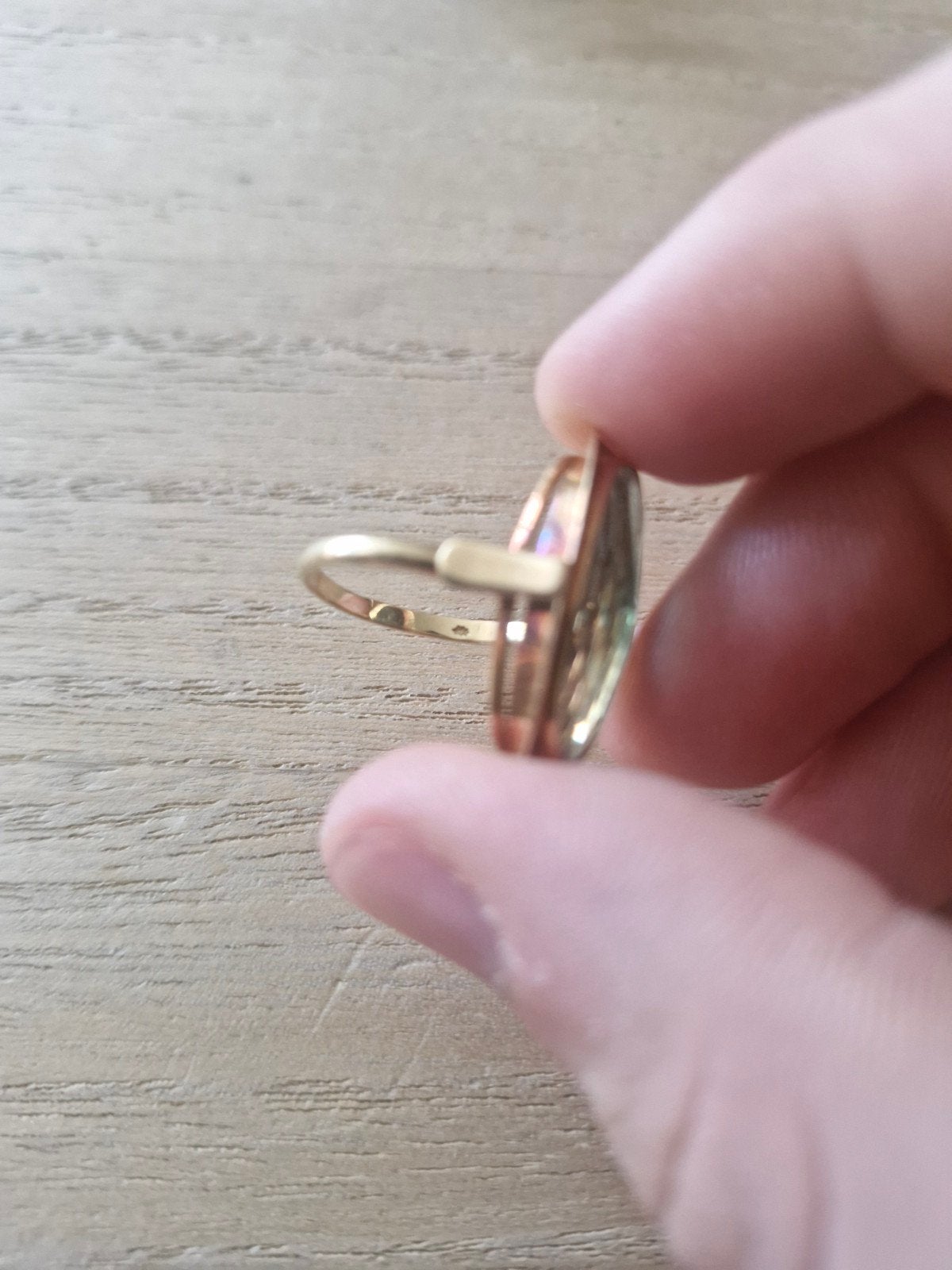 14k Gouden Ring met Ovale Fluoriet 17mm, 4,32gr, Gebruikt, Overige kleuren, Ophalen of Verzenden, 17 tot 18