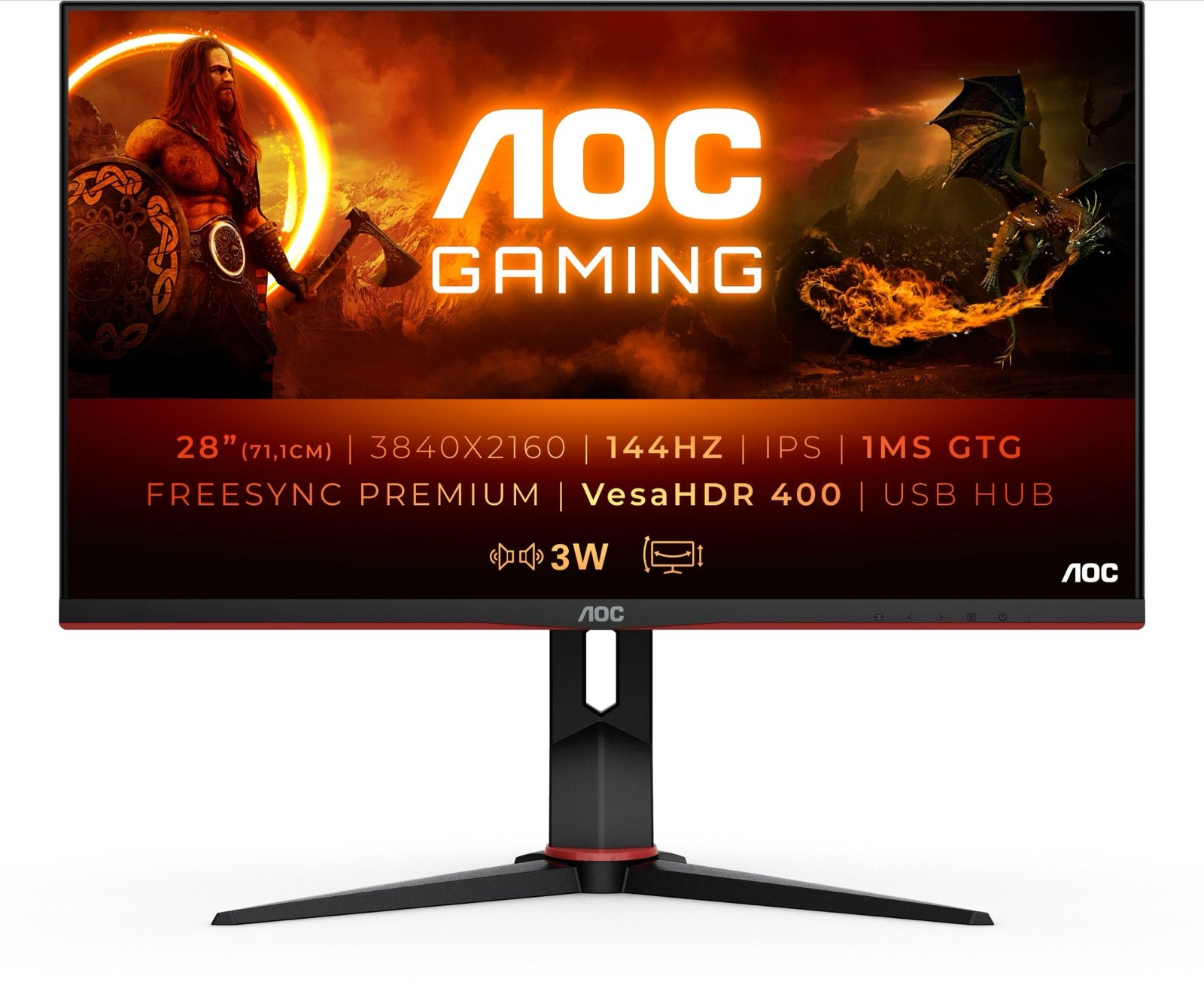AOC U28G2XU 28" 4K UHD IPS Gaming Monitor 144Hz 1ms HDR400