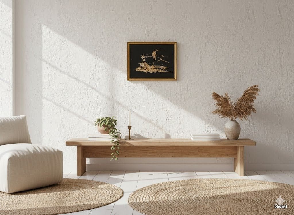 2280 Vintage wandkunst met bamboe motief en gouden lijst, Ophalen of Verzenden, Zo goed als nieuw, Hout