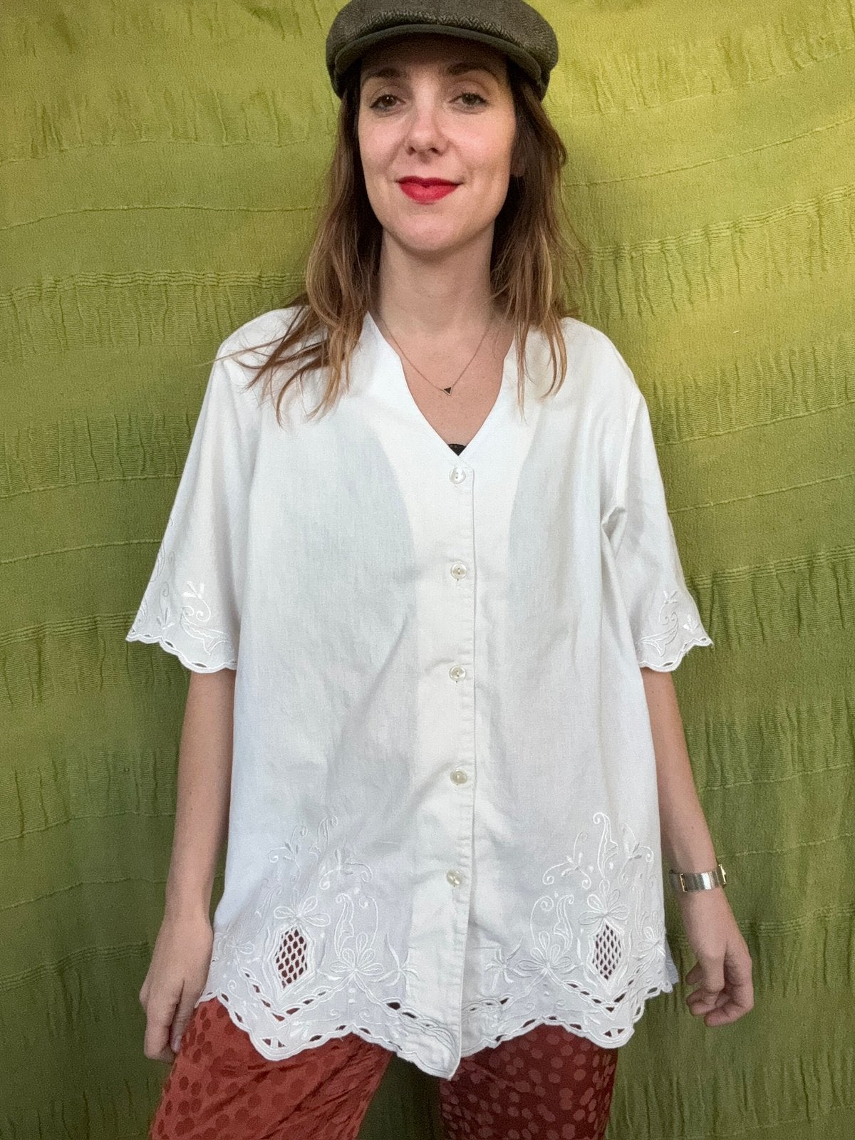 Vintage witte blouse / shirt - embroidery - 42/XL, Hgv, Wit, Hgv, Maat 42/44 (L)