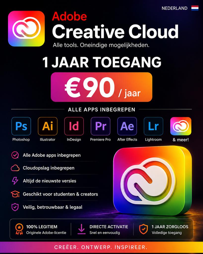 Adobe Creative Cloud - 1 Jaar Toegang, Eén persoon
