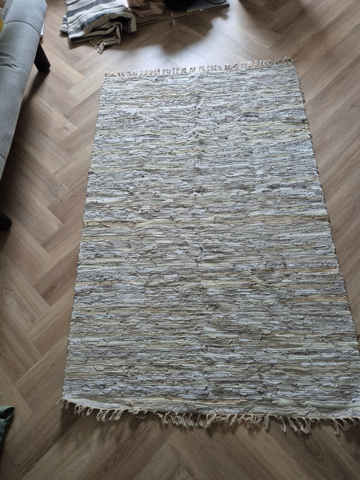 Handgeweven vloerkleed - Beige/Grijs, Ophalen, Gebruikt, Natuurlijk, Bohemian, Beige