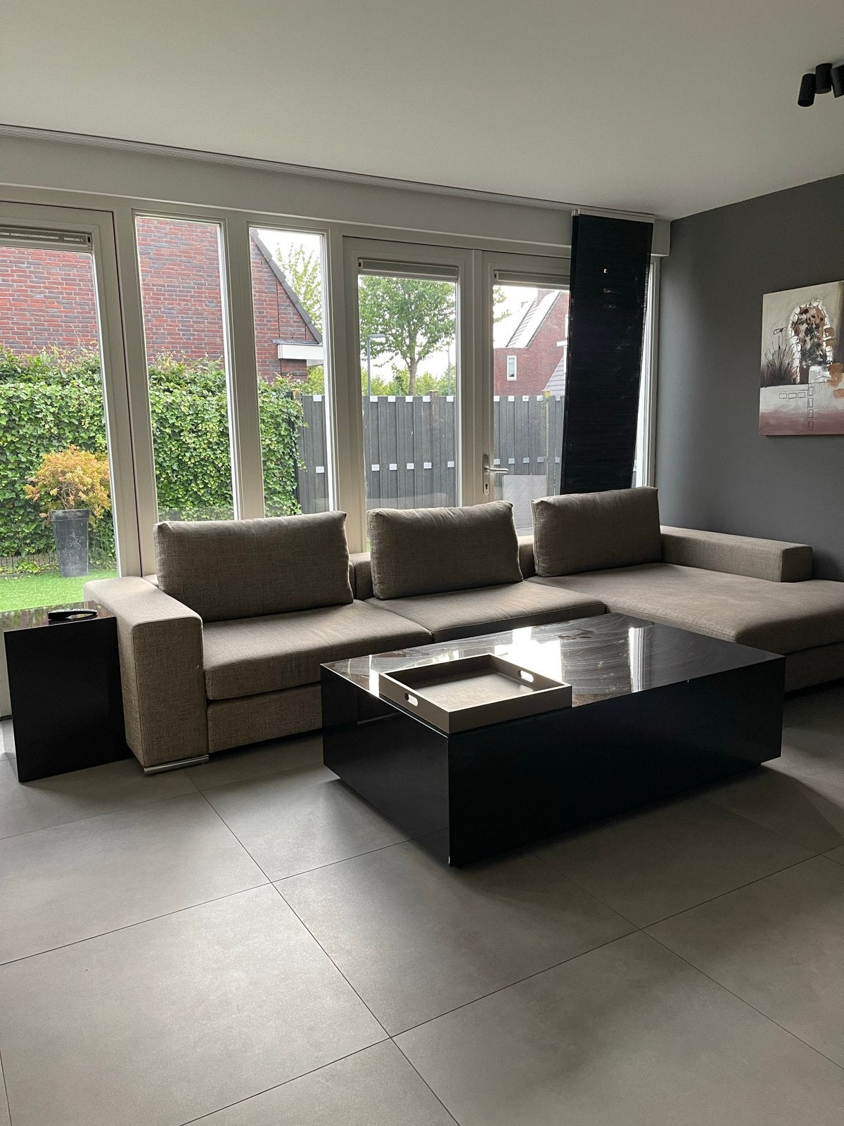 Erik Kuster stijl zwevende salontafel met zuil, Overige materialen, Gebruikt, 100 tot 150 cm, Ophalen of Verzenden
