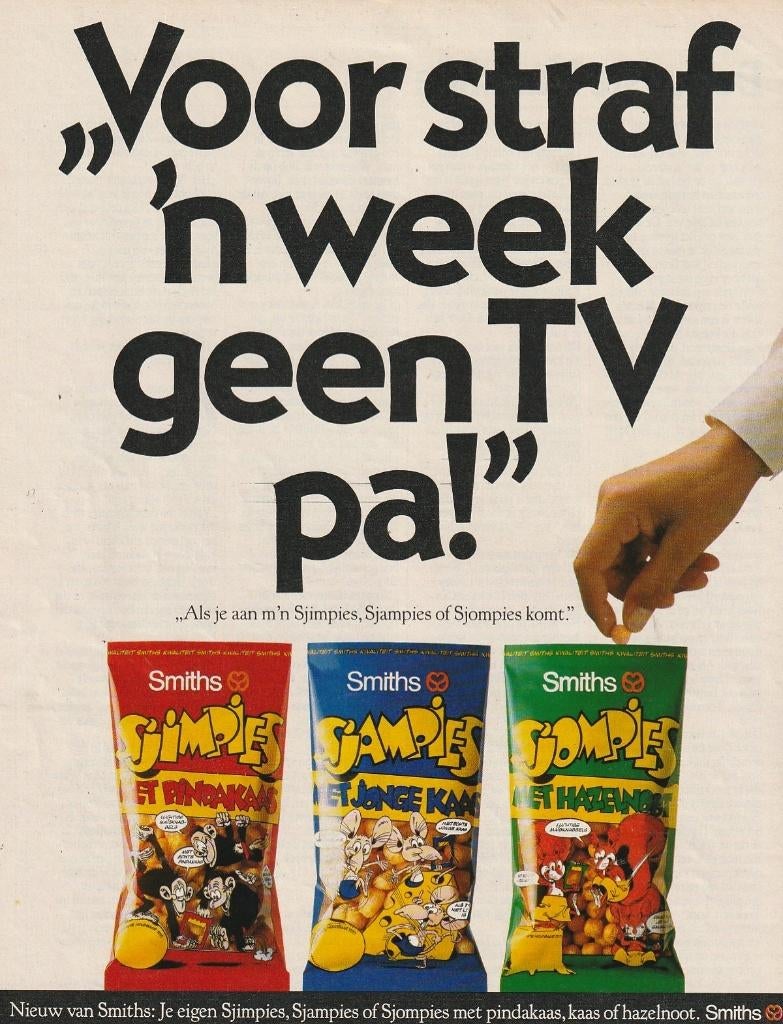 Retro reclame 1984 Smiths chips Sjimpies Sjampies Sjompies, Verzamelen, Retro, Verzenden, Overige typen
