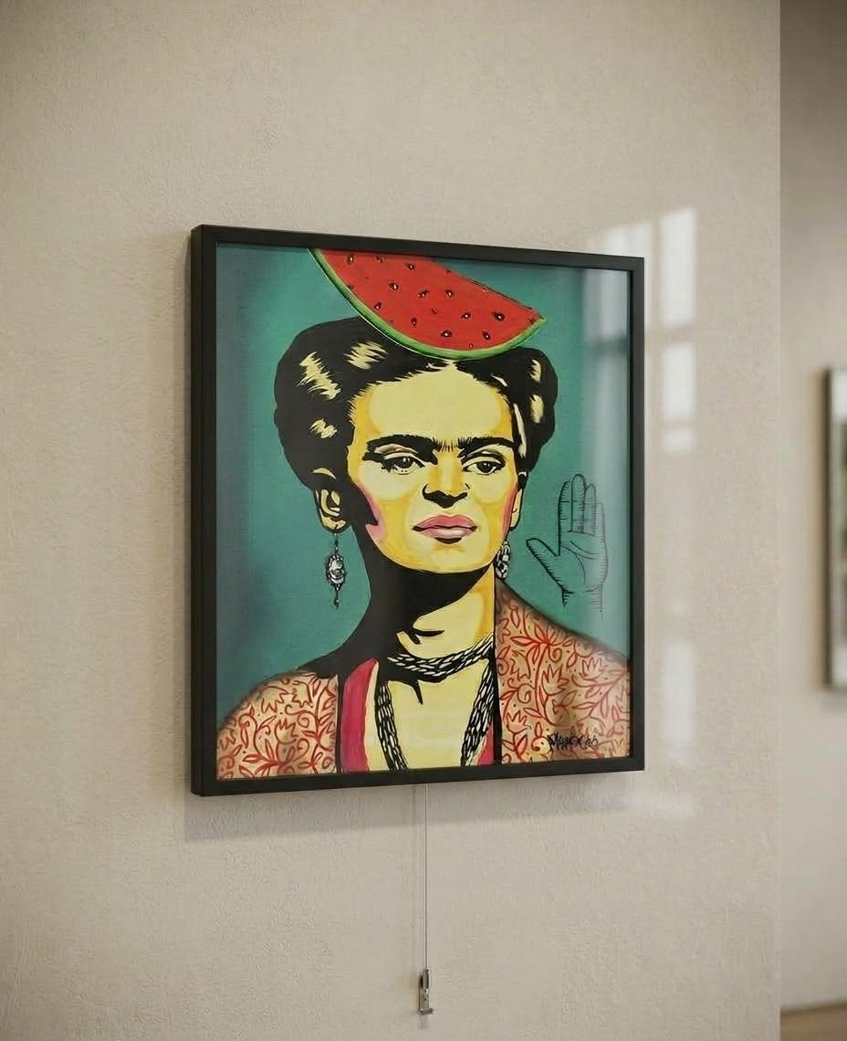Frida Kahlo met watermeloen - A3 ingelijste print, Papier/karton, Ophalen of Verzenden, Ingelijst, Print