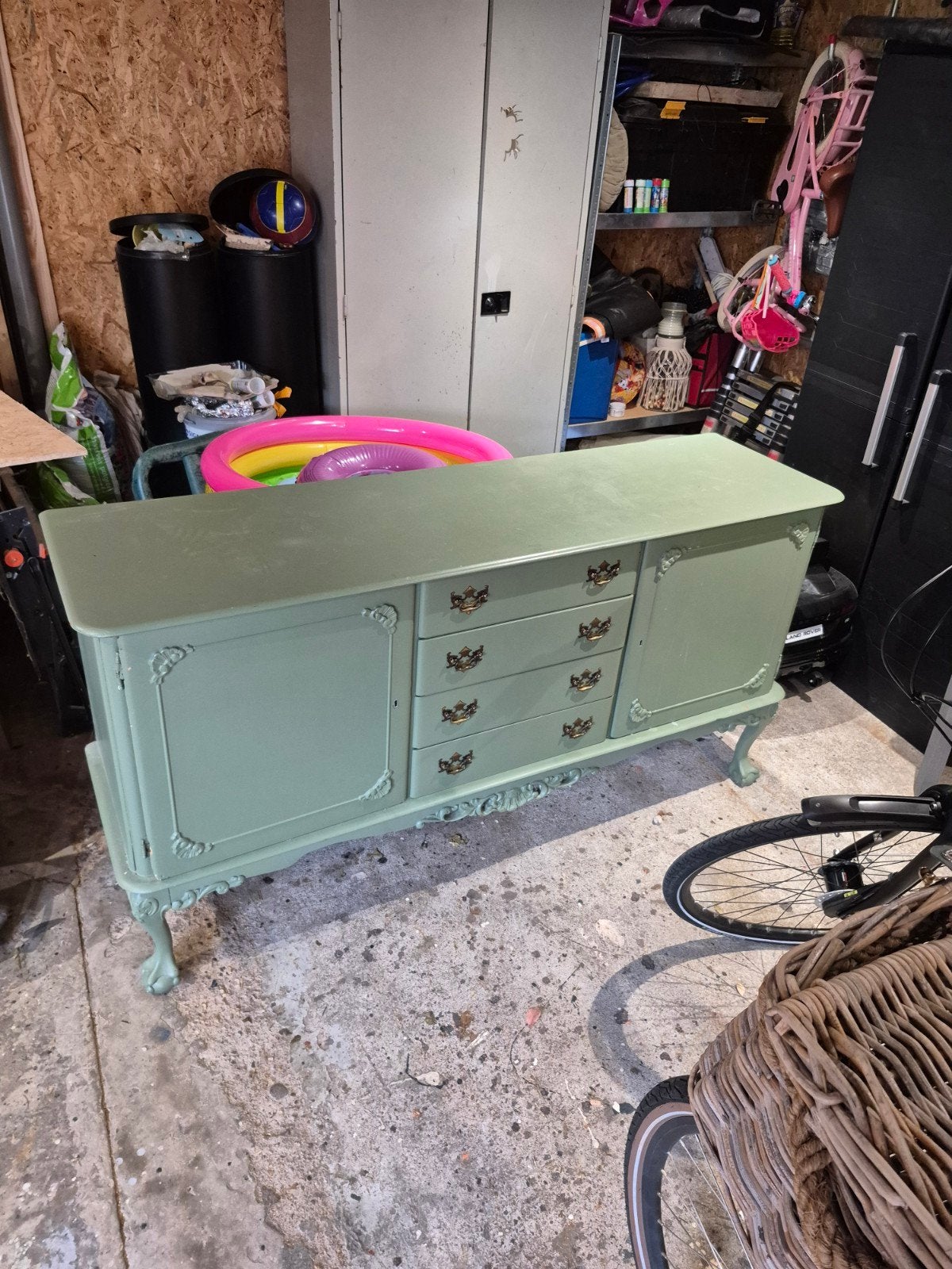 Vintage dressoir/sideboard - groen - 169x48x88 cm, Ophalen