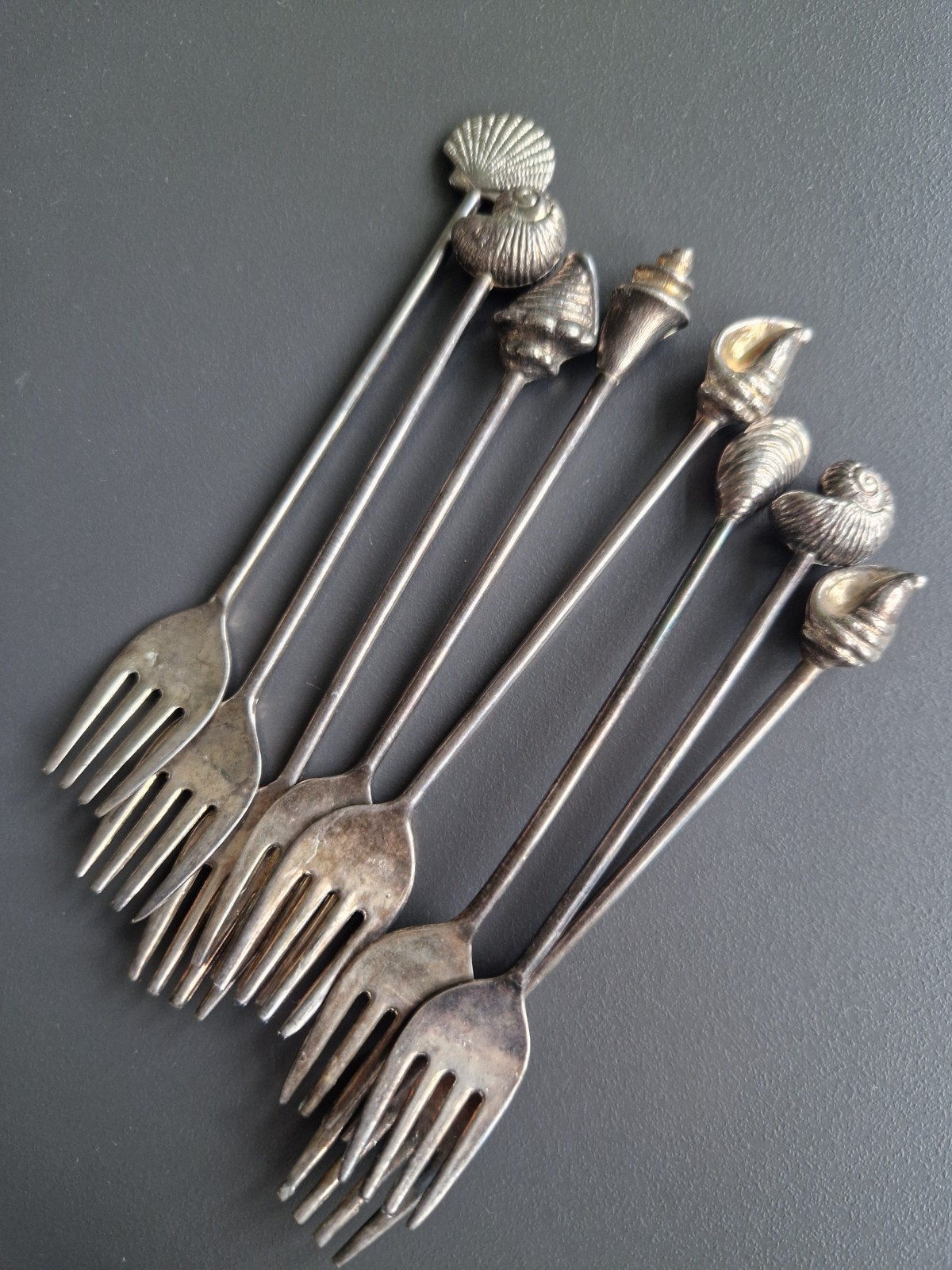 Verzilverde gebaksvorkjes schelpen nautisch, Antiek en Kunst, Ophalen of Verzenden