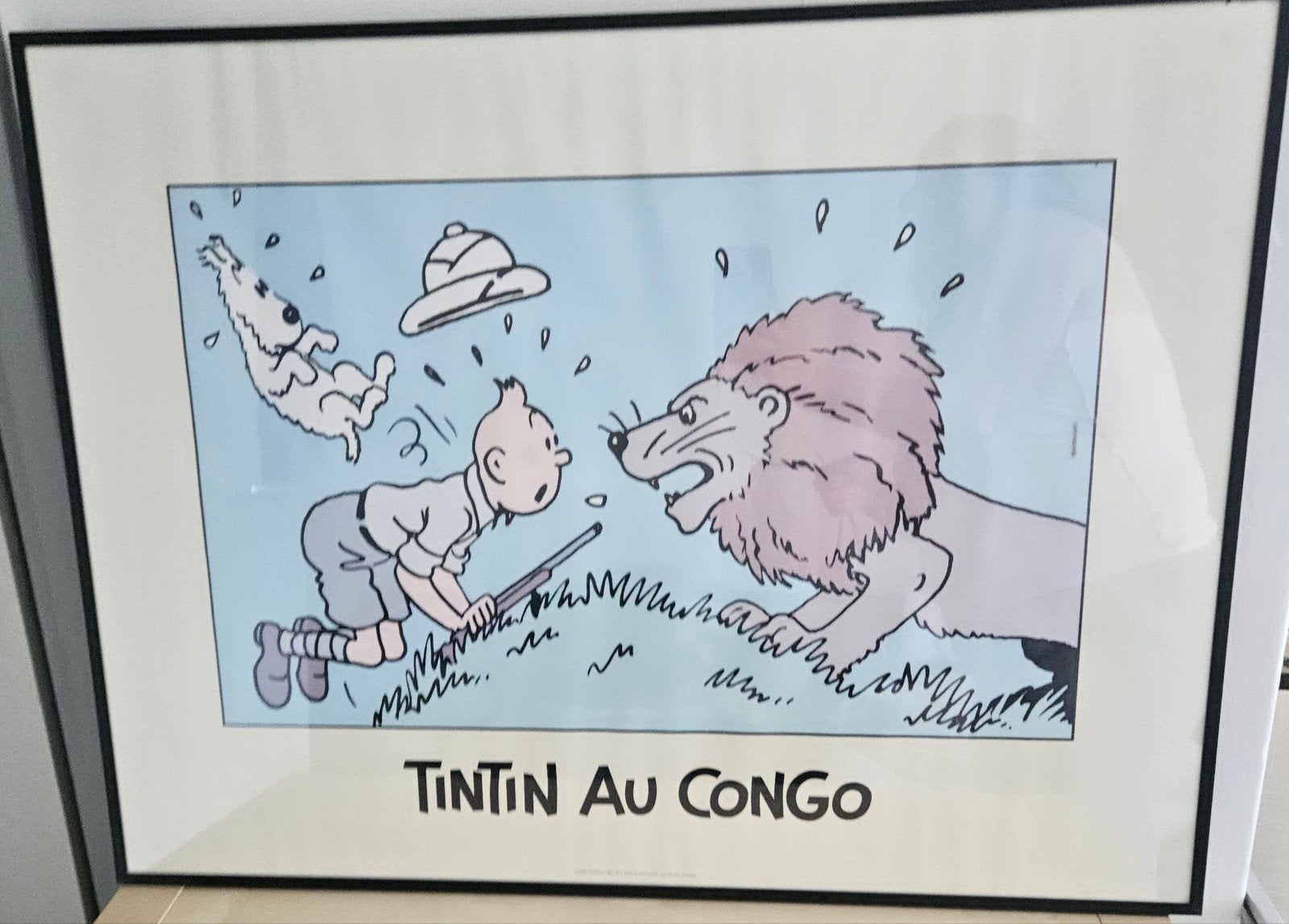 Kuifje/Tintin (Hergé) Poster "Tintin Au Congo", Gebruikt, Met lijst, Rechthoekig Liggend, Ophalen of Verzenden