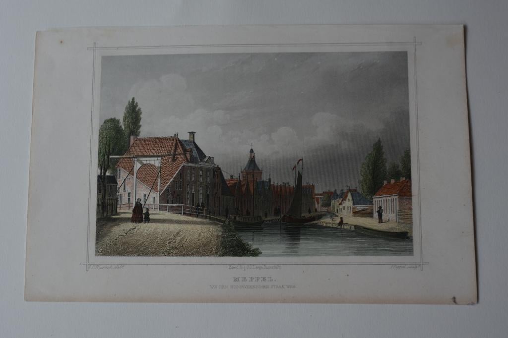 MEPPEL Mooie Handgekleurde Staalgravure 1858 J.L. Terwen G69, Verzenden