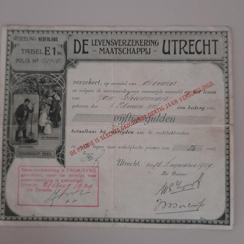 Polis  Verzekering   21  augustus 1929., Verzamelen, Ansichtkaarten | Themakaarten, Ophalen of Verzenden, 1920 tot 1940, Ongelopen