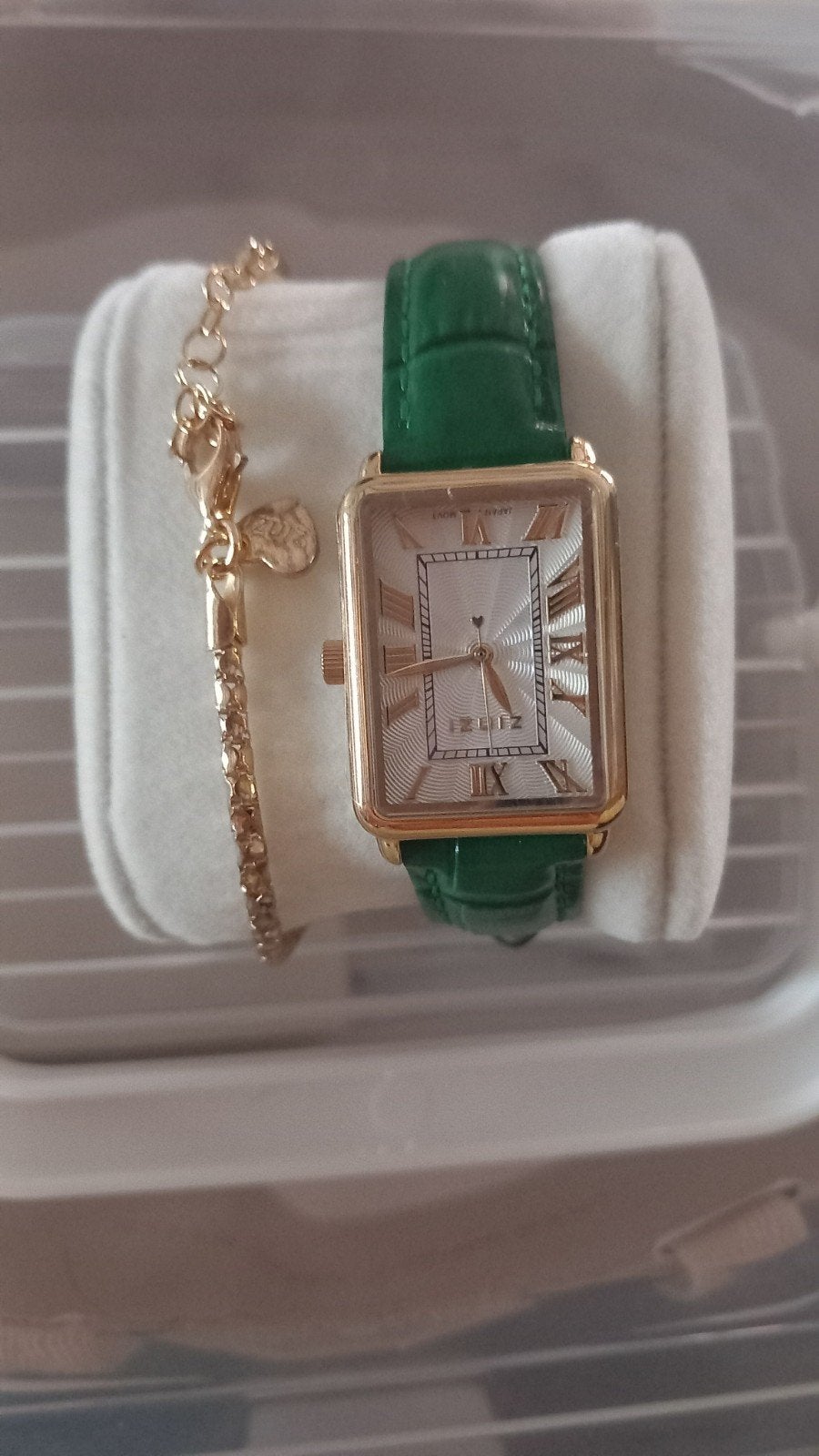 Zinzi dameshorloge met groene leren band en armband, Sieraden, Tassen en Uiterlijk, Overige merken, Leer, Polshorloge, Nieuw