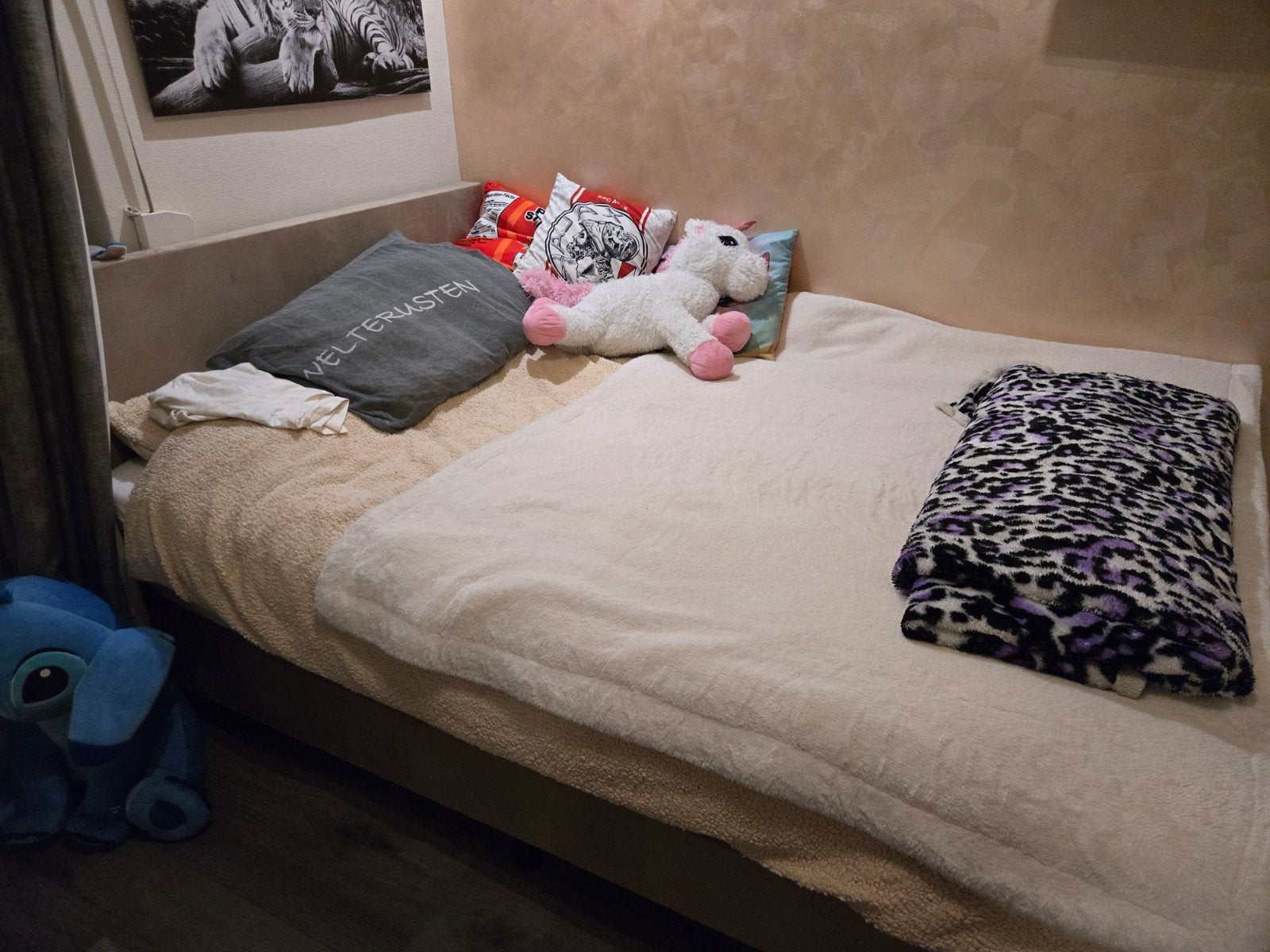 Boxspring 140x200 met matras, Ophalen, Gebruikt, Beige, 140 cm