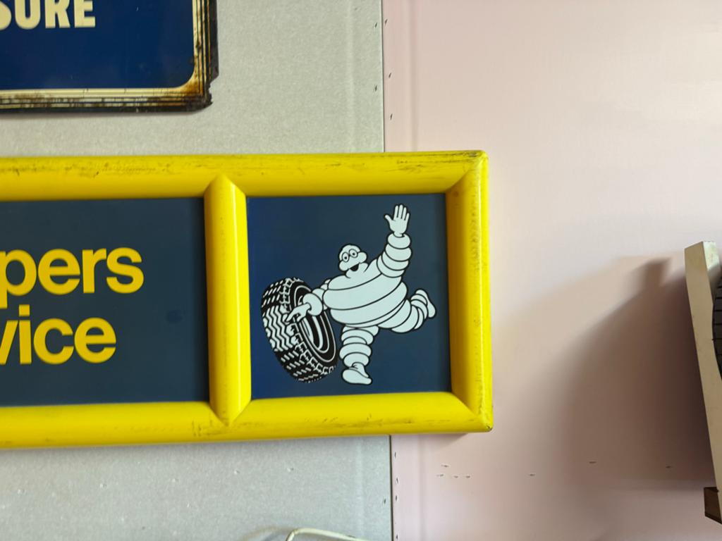 Vintage Michelin Reclamebord - Schokdempers Uitlaatservice, Verzamelen, Ophalen, Reclamebord, Gebruikt, .