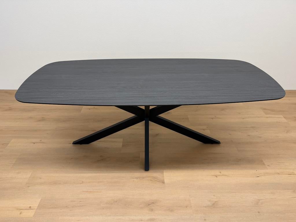 Deens ovaal eettafel HPL eiken 220x100 - Direct Leverbaar, 100 tot 150 cm, 200 cm of meer, Ophalen of Verzenden, Zo goed als nieuw