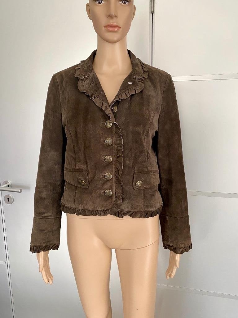 H840 Echt-suede-leren jasje maat 38=M blazer colbert bruin, Kleding | Dames, Jasjes, Kostuums en Pakken, Maat 38/40 (M), Bruin