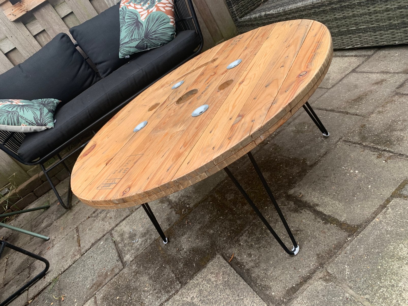 Salon tafel oude kabelhaspel, Ophalen, Zo goed als nieuw, 50 tot 100 cm