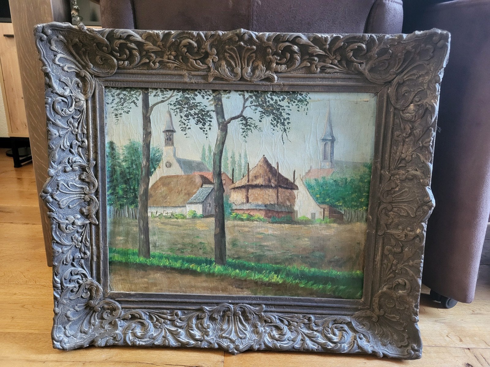 olie verf schilderij met lijst, Ophalen of Verzenden