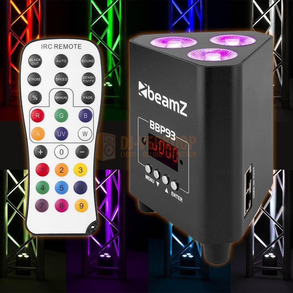 BeamZ BBP93 accu Uplight 3x 10W met afstandsbediening, Geluidgestuurd, BeamZ, BeamZ, Ophalen of Verzenden