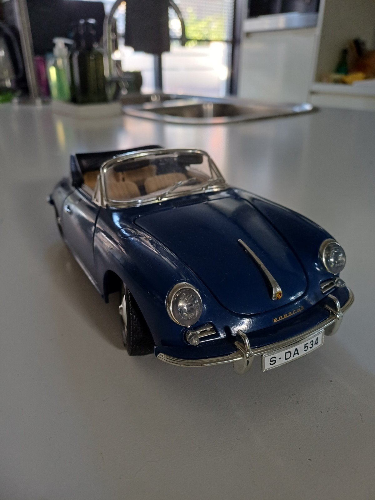 Porsche 356 Cabriolet Modelauto Blauw, Ophalen of Verzenden, Zo goed als nieuw, Auto, Overige merken