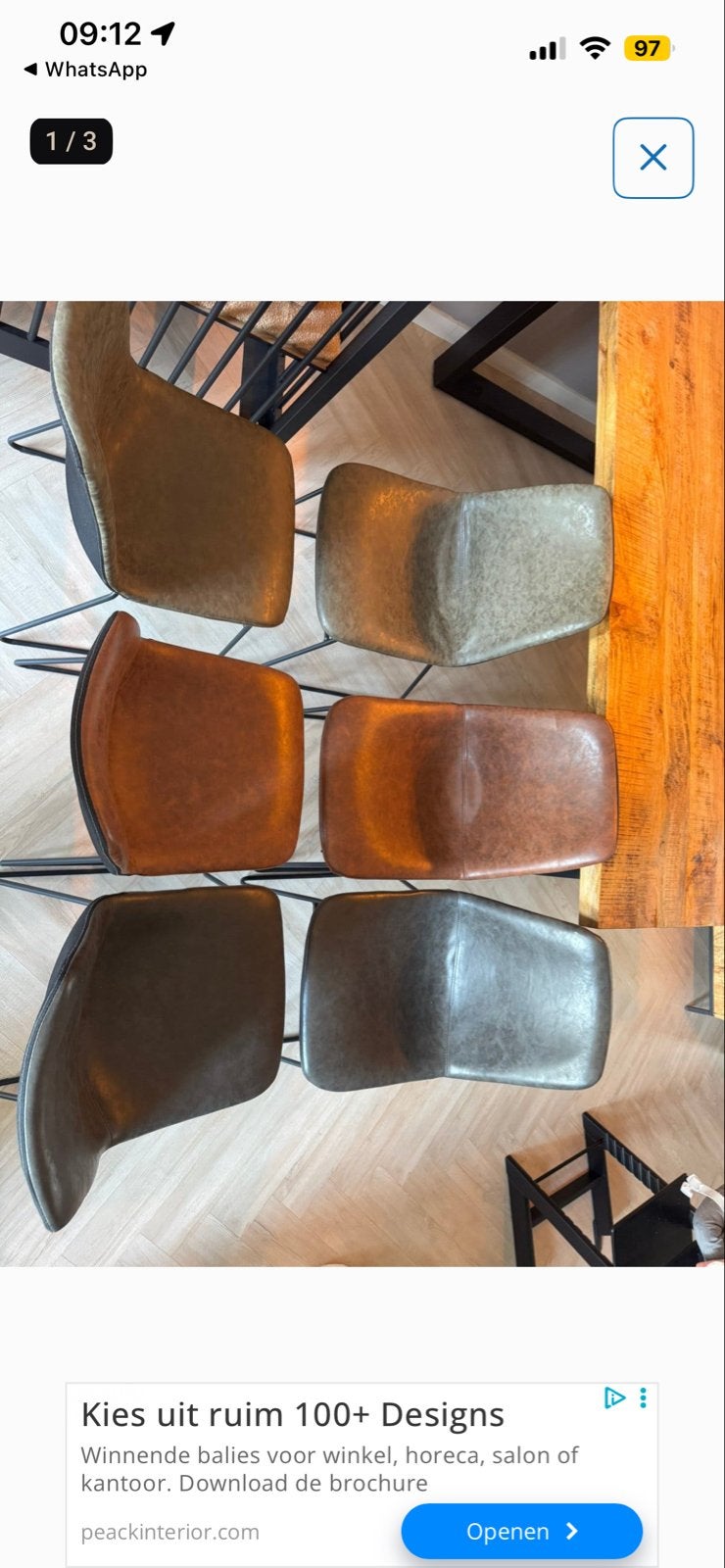 Set van 6 industriële eetkamerstoelen - Leerlook, Ophalen, Gebruikt, Overige kleuren, Leer