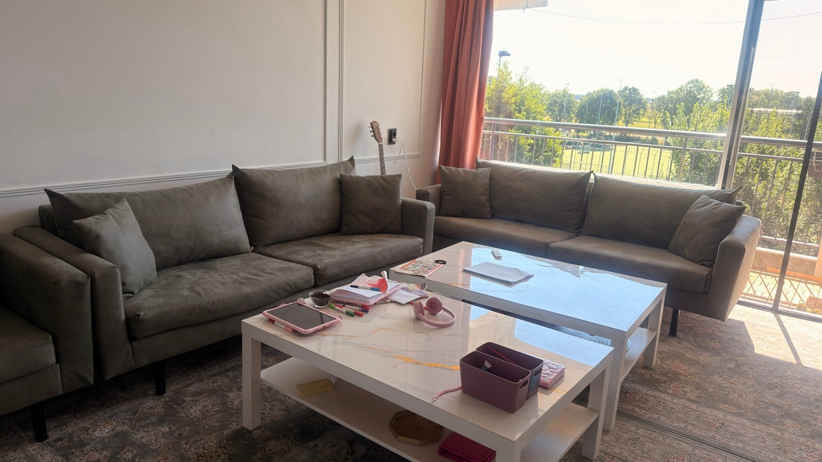 Zitbanken, salontafel en glazen eettafel te koop, 250 tot 300 cm, Gebruikt, 75 tot 100 cm, Ophalen of Verzenden