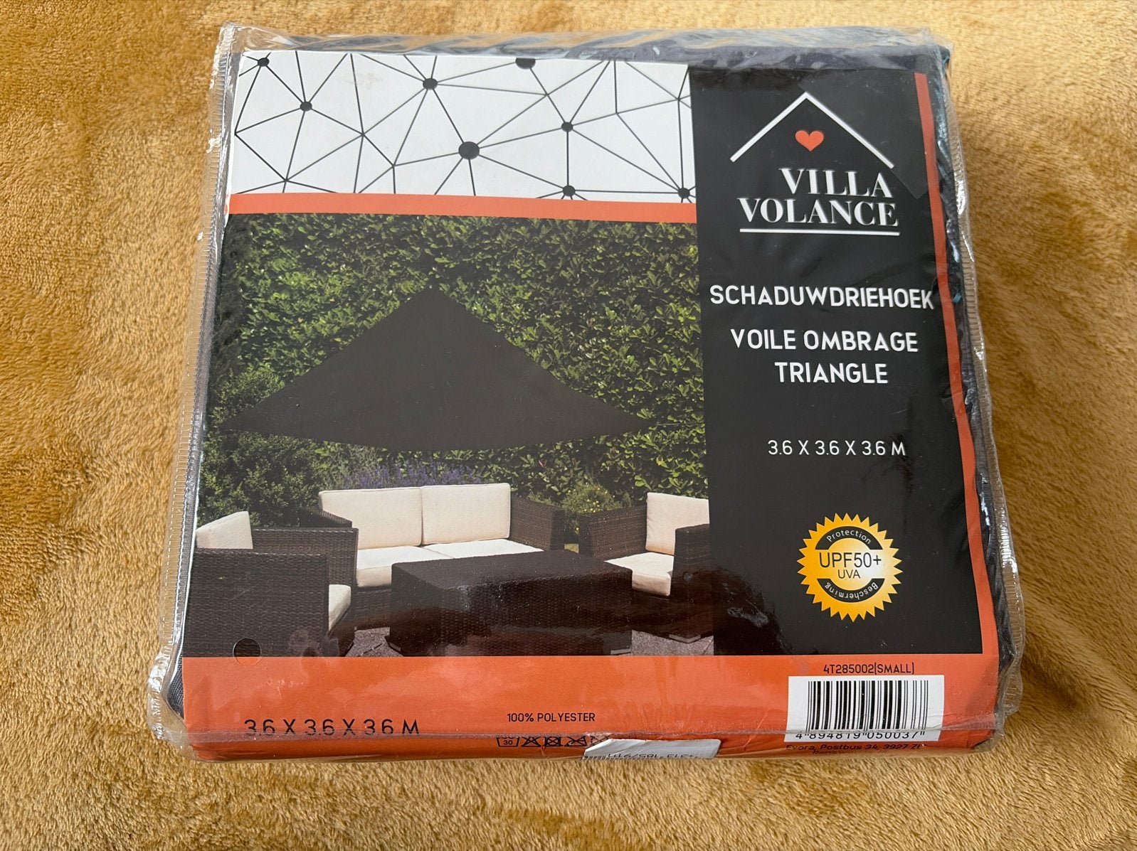 Villa Volance Schaduwdoek Driehoek 3.6x3.6x3.6M Zwart, Ophalen of Verzenden, Nieuw