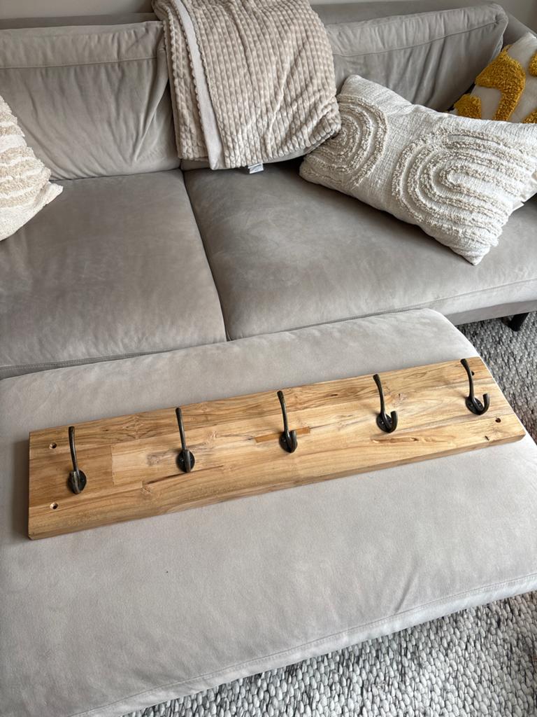 Wandkapstok Liam - Houten plank met 5 haken, Huis en Inrichting, Woonaccessoires | Kapstokken, Ophalen, Zo goed als nieuw, Hout