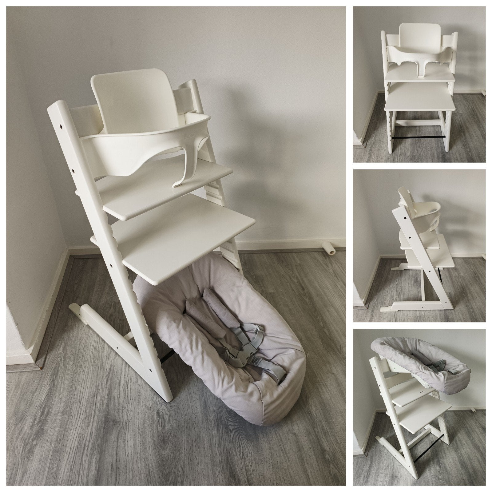 Stokke Tripp Trapp wit met babyset en 2 standen newbornset, Meegroeistoel, Ophalen of Verzenden, Zo goed als nieuw, Stokke Tripp Trapp