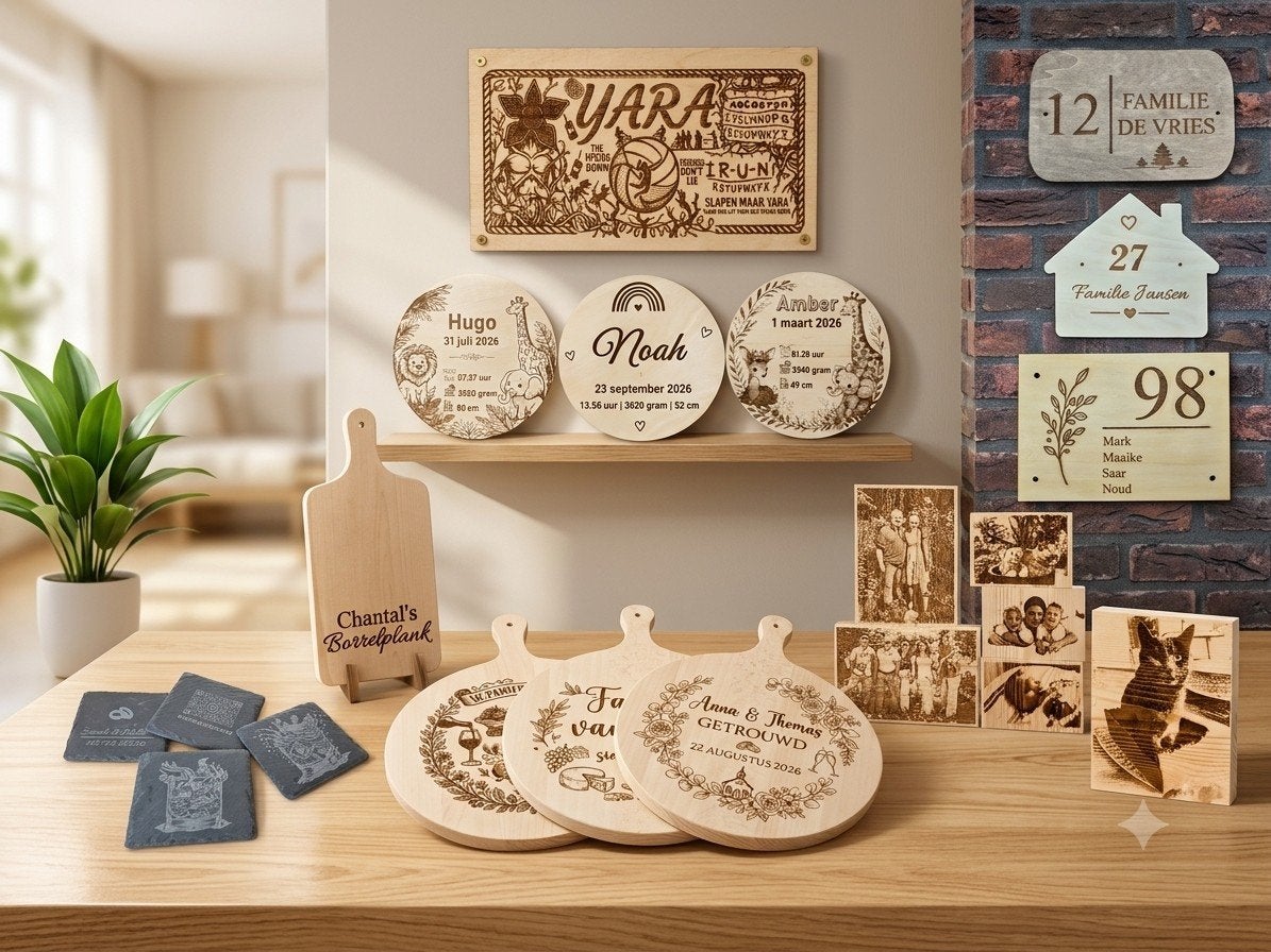 Borrelplank | Geboortebord | Huwelijk | Naambord | Interieur, Overige typen, Ophalen of Verzenden, Hout, Personaliseerbaar