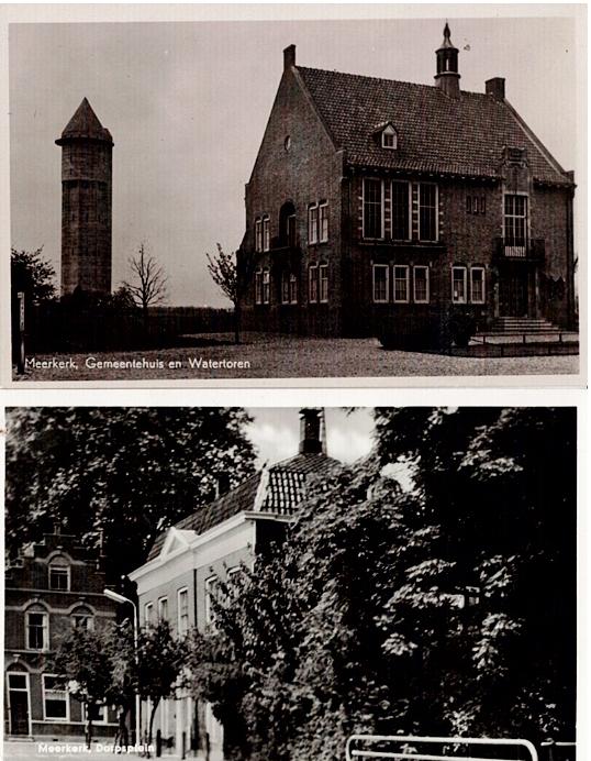 Meerkerk in  gemeentehuis + + Dorpsplein, Verzenden, 1940 tot 1960, Gelopen, Zuid-Holland