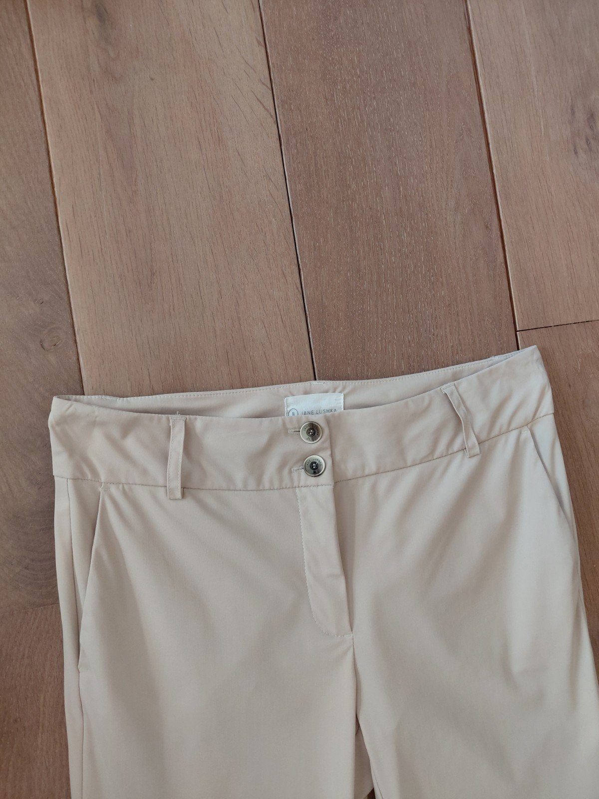 Als nw!!! mooie travelstof beige JANE LUSHKA pantalon mt S, Beige, Ophalen of Verzenden, Zo goed als nieuw, Jane Lushka