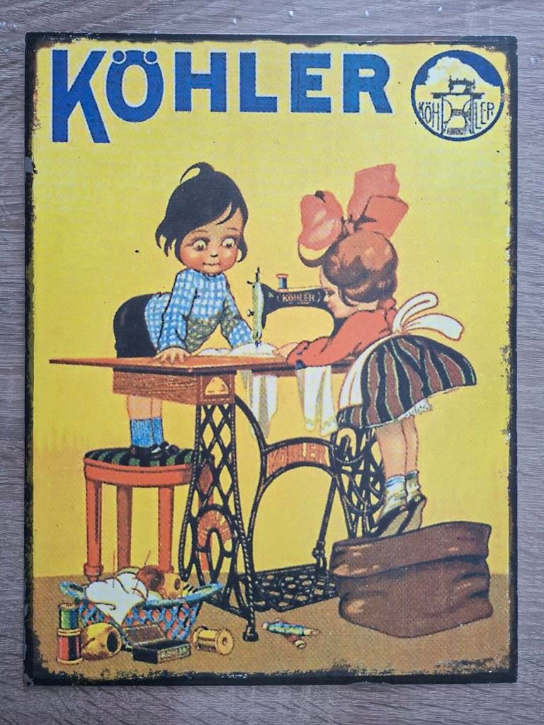 Vintage Köhler Naaimachine Reclamebord - Emaille Look, Ophalen of Verzenden