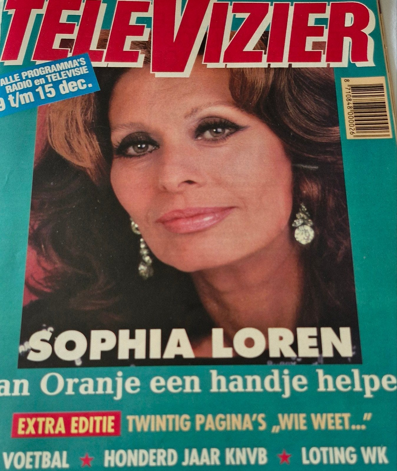 Televizier Magazine1989- Sophia Loren WK Voetbal 1990 KNVB, Boeken, Ophalen of Verzenden, Gelezen, Muziek, Film of Tv