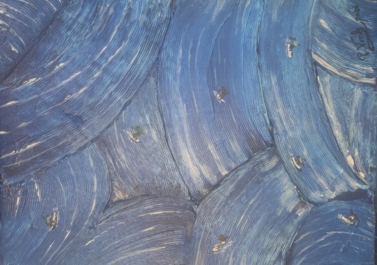 Werner Bronkhorst schilderij: Abstracte Blauwe Golven, Antiek en Kunst, Ophalen of Verzenden