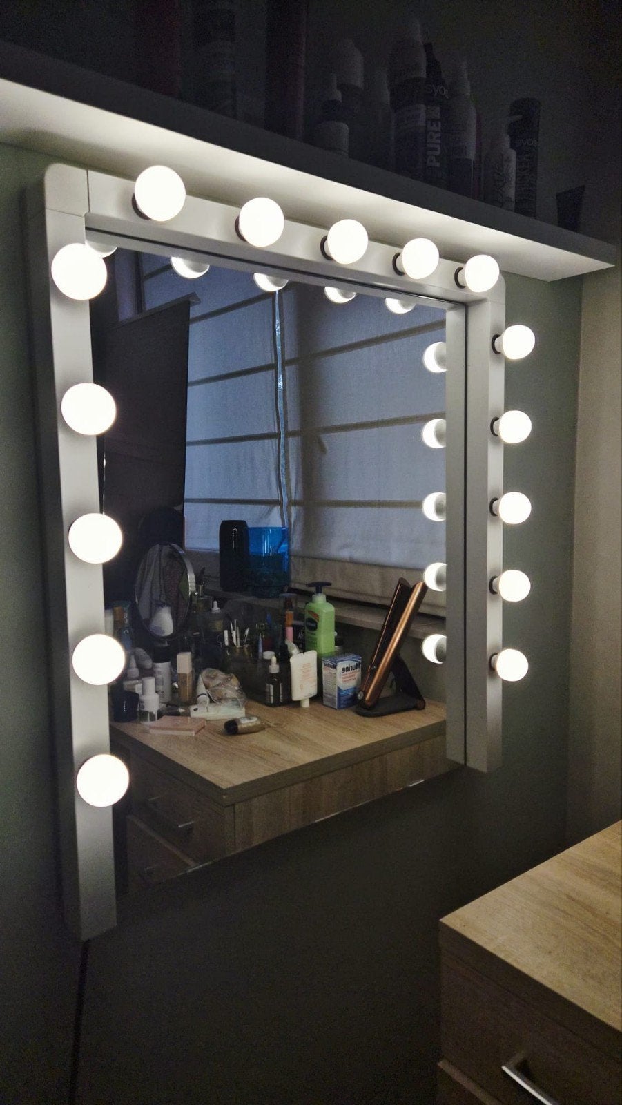 Make-up spiegel met verlichting - Hollywood stijl, Ophalen, Vierkant, Zo goed als nieuw, Minder dan 100 cm