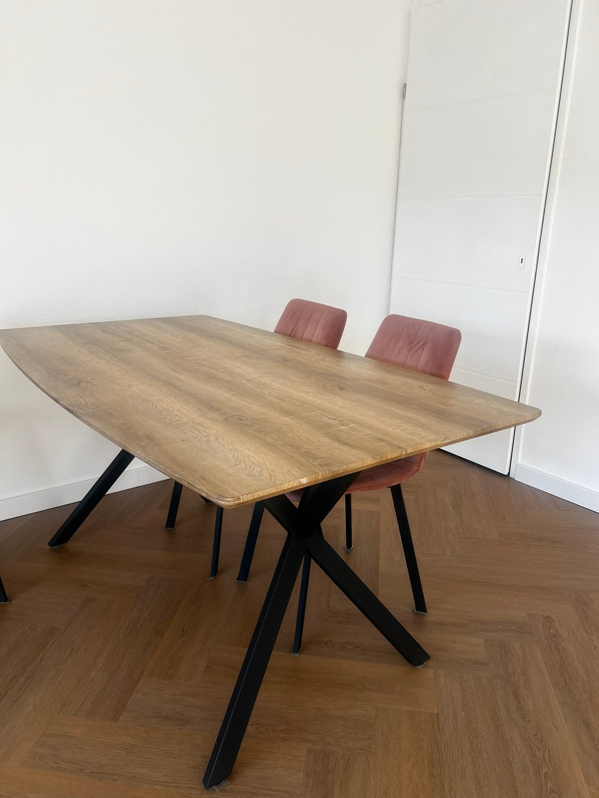 Eettafel 160x90 mdf rustiek eiken folie frame zwart metaal, Ophalen, 50 tot 100 cm, Zo goed als nieuw, Rechthoekig