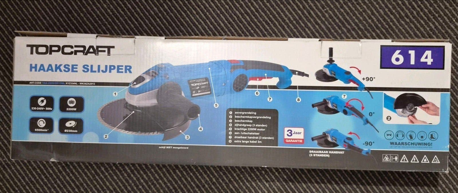 TOPCRAFT Haakse Slijper 2200W - Krachtig en Veelzijdig, Ophalen, Zo goed als nieuw, 1000 watt of meer, Haakse handslijpmachine