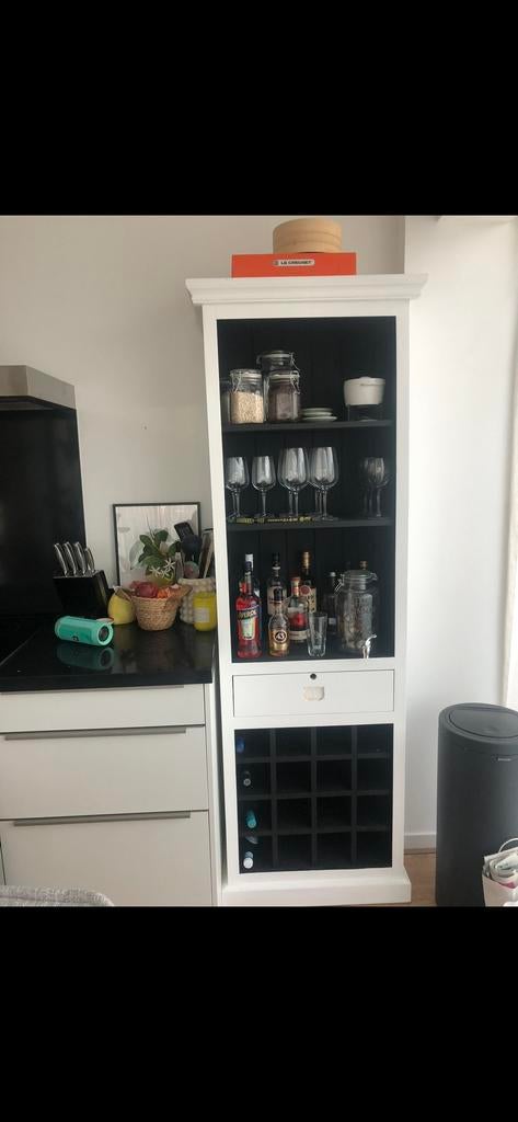 Wijnkast in Riviera Maison stijl - Zwart/Wit, Ophalen, Gebruikt, 15 tot 25 flessen, 75 cm of meer