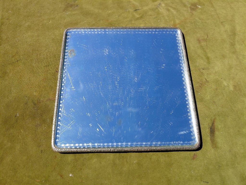 Antiek facetgeslepen spiegelplateau met verzilverde rand., Antiek en Kunst, Verzenden