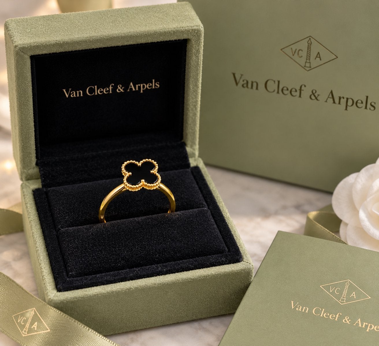 VCA Inspired Klaver Ring – Echt 18K Goud 🖤✨, Sieraden, Tassen en Uiterlijk, Nieuw, Ophalen of Verzenden, Kleiner dan 17, Dame